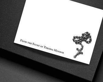 Personalized Rosary Note Cards Gothic Victorian Stationery Set Custom Flat Cards with Envelopes