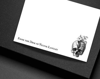 Personalized Botanical Skull Note Cards Gothic Victorian Stationery Set Custom Flat Cards with Envelopes