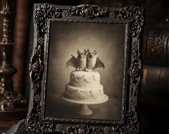 Vintage Victorian Bat Wedding Art Print Gothic Animal Portrait Antique Style Photography