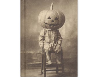 Vintage Victorian Gothic Creepy Pumpkin Head Child Halloween Notebook