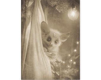 Vintage Gothic Bat Peeking from Curtain Journal Christmas Lights Winter Animal Notebook