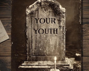 Vintage Victorian Gravestone Birthday Card Gothic Dark Humor Antique Style Photography Blank Inside