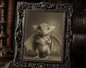 Valentine Dragon Holding Heart Gothic Fantasy Wall Print Victorian Style Romantic Art Dark Whimsical Love