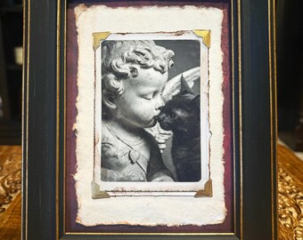Gothic Angel Black Cat Framed Art Victorian Romantic Wall Decor Dark Artwork