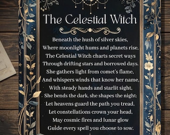 Celestial Witch Blessing Gothic Starry Sky Greeting Card Pagan Lunar Poetry Cosmic Witchcraft Card 5x7