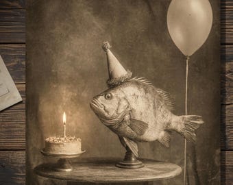 Victorian Fish Birthday Card Gothic Vintage Style Dark Humor Birthday Card
