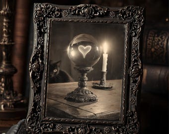 Gothic Valentine Crystal Ball With Heart Victorian Fortune Teller Love Art Print