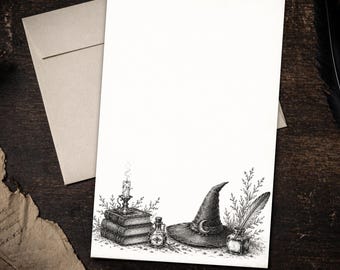Witch Hat Stationery Set 5.5 x 8.5 Letter Writing Paper Gothic Spellbook Notes with Envelopes