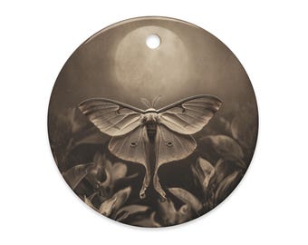 Vintage Victorian Luna Moth Moon Gothic Ornament Black White Dark Christmas Decor