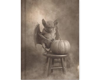 Vintage Victorian Gothic Bat Carving Pumpkin Halloween Notebook