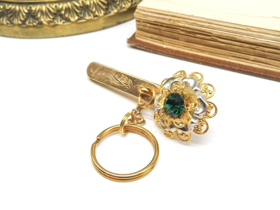Vintage King's Key Finder Silver Gold Green Rhine… - image 2