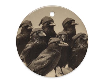 Vintage Victorian Gothic Winter Hat Crows Christmas Ornament