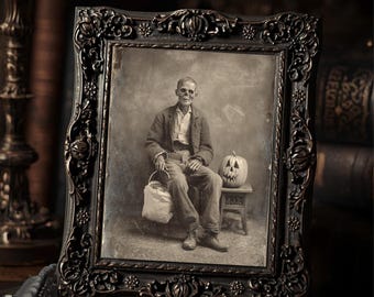 Vintage Victorian Zombie Trick or Treat Gothic Halloween Pumpkin Wall Art Print
