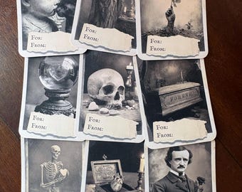 Vintage Victorian Gothic Valentine Gift Tags Set of 9 Dark Academia Macabre Romantic Wrapping Tags