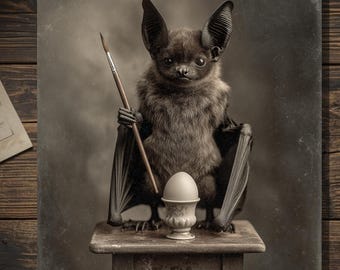 Vintage Victorian Bat Painting Easter Egg Gothic Antique Style Card Blank Inside