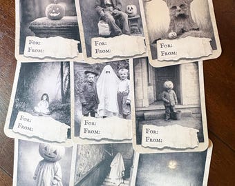 Vintage Victorian Halloween Gift Tags Set of 9 Gothic Spooky Wrapping Dark Academia Macabre Halloween Decor