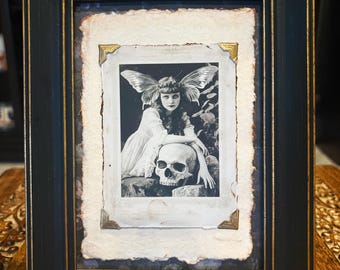 Dark Fairy Framed Art Gothic Victorian Wall Decor Memento Mori Skull Portrait