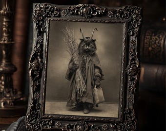 Vintage Victorian Krampus Cat Christmas Wall Print Dark Yule Folklore Familiar
