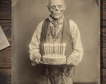 Vintage Victorian Zombie Birthday Cake Creepy Gothic Birthday Card