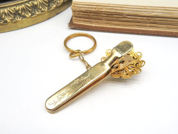 Vintage King's Key Finder Silver Gold Green Rhine… - image 3