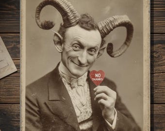 Vintage Victorian Horned Devil Gentleman No Thanks Valentine Card Gothic Macabre Antique Oddity Photography Blank Inside
