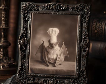Victorian Bat Chef Sepia Gothic Animal  Art Print