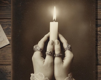 Vintage Victorian Candle Card Gothic Ritual Antique Style Photography Dark Whimsical Blank Inside