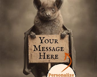 Personalized Vintage Victorian Bat Print Custom Message Wall Art Cute Bat Gift Personalized Animal Portrait