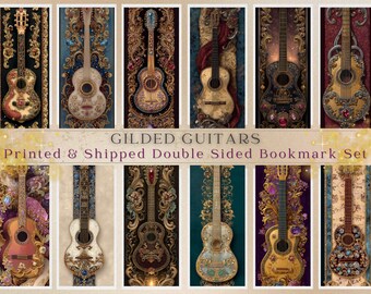 Gilded Guitars Bookmark Set Baroque Jeweled Instrument Art Choose 4, 8, or 12 Printed
