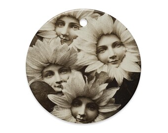 Victorian Flower Faces Ornament Surreal Botanical Vintage Decor