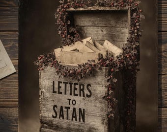 Vintage Victorian Letters to Satan Gothic Christmas Greeting Card Dark Holiday Humor Blank Inside