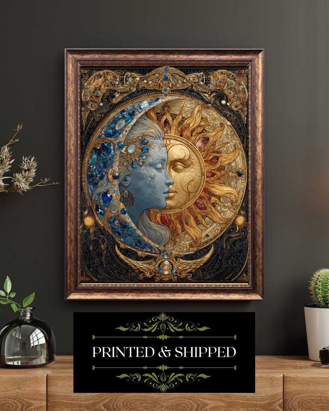 Art Nouveau Sun and Moon Print Pagan Boho Celestial Fantasy Wall Art ...