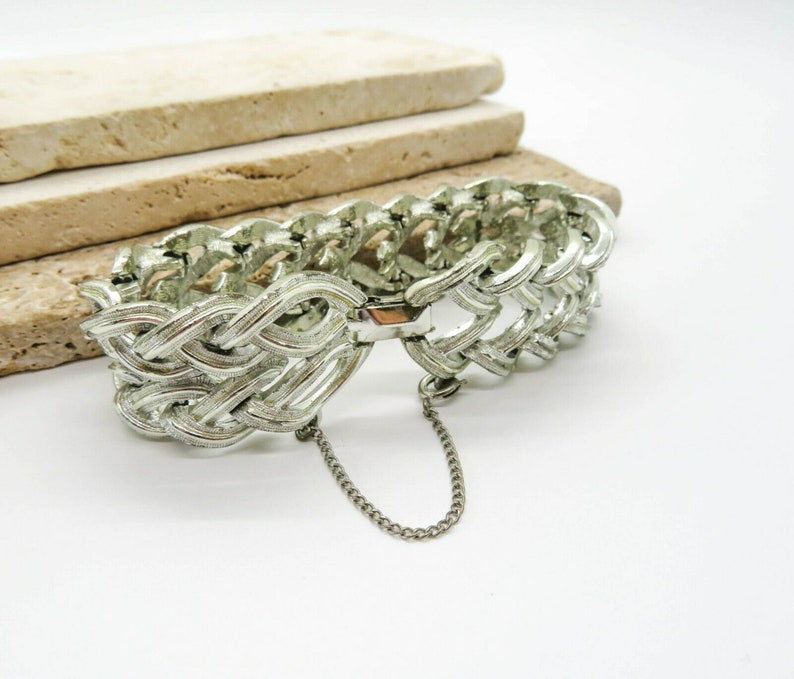 Vintage Signed Star Silver Tone Chunky Mid Century Chain Bracelet L35