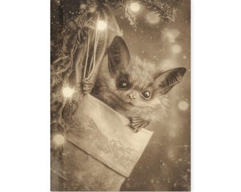 Vintage Victorian Gothic Christmas Bat in Stocking Journal