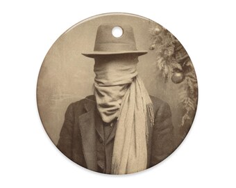 Vintage Victorian Faceless Man Wrapped Face Gothic Ornament Dark Surreal Creepy Decor