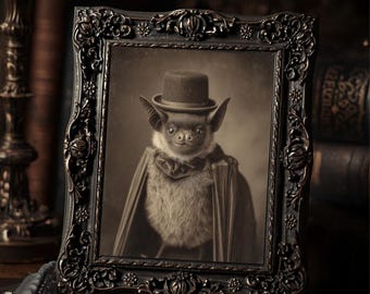 Victorian Bat Gentleman Art Print Antique Style Sepia Bat Portrait Gothic Wall Print