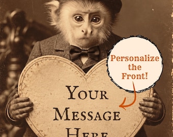 Personalized Vintage Victorian Monkey Valentine Card Custom Message Funny Romantic Love Greeting Card