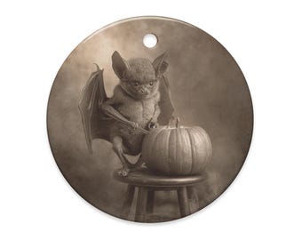 Vintage Victorian Gothic Bat Carving Pumpkin Halloween Ornament