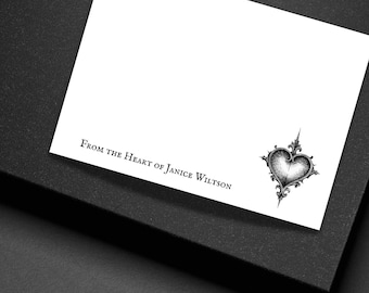 Personalized Gothic Heart Note Cards Custom Flat Stationery Set with Envelopes