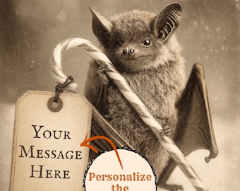 Personalized Christmas Bat Print Vintage Victorian Gothic Custom Message Cute Creepy Holiday Wall Art Gift