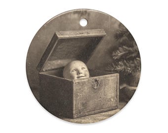 Vintage Victorian Doll Head Box Christmas Gothic Ornament Dark Holiday Decor