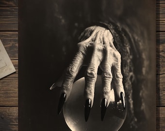 Vintage Victorian Witch Hand Crystal Ball Gothic Halloween Fortune Teller Card