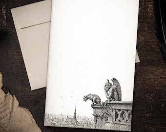 Gothic Gargoyle Stationery Set 5.5 x 8.5 Letter Writing Paper Victorian Cathedral Notes with Envelopes