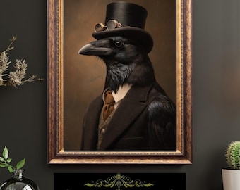 Victorian Crow Gentleman Portrait Vintage Bird Art Anthropomorphic Gothic Fine Art Oil Style Print