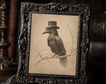 Vintage Victorian Plague Doctor Crow Gothic Halloween Raven Wall Art Print
