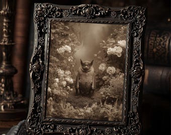 Bat In Flower Garden Victorian Style Cute Brown Bat Gothic Wall Print