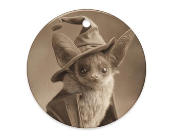Vintage Victorian Gothic Witch Hat Bat Halloween Ornament