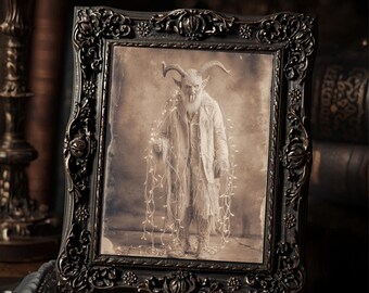 Vintage Victorian Krampus Demon Christmas Gothic  Art Print Antique Style Dark Holiday Wall Decor