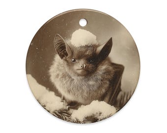 Gothic Bat in Snow Christmas Ornament Winter Forest Animal Decor