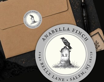 Personalized Gothic Raven Graveyard Return Address Labels Custom Stickers